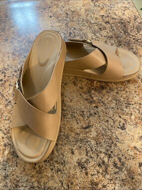 Patrizia Pepe Tan Cross-Strap Slide Sandals